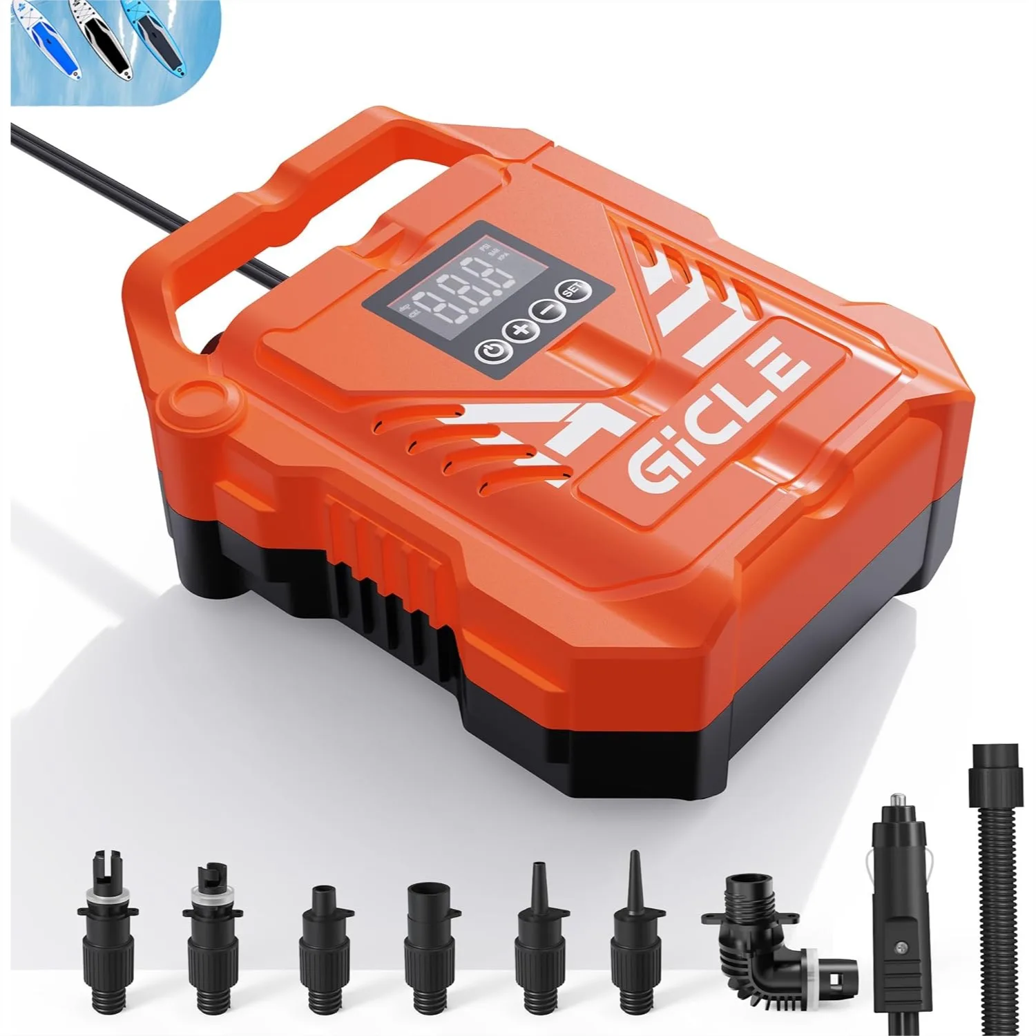 

Electric SUP Pump 22PSI Portable with 12V DC Car Connector for Inflatable Paddle Board, Boat, Mattress