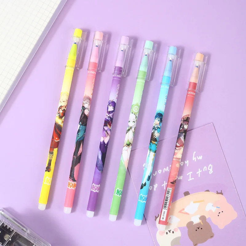 Genshin Impact Beelzebul Hu Tao Kaedehara Kazuha Venti HD Gel Pens 0.5mm Black Ink Large Capacity Caneta Kawaii Stationery Set