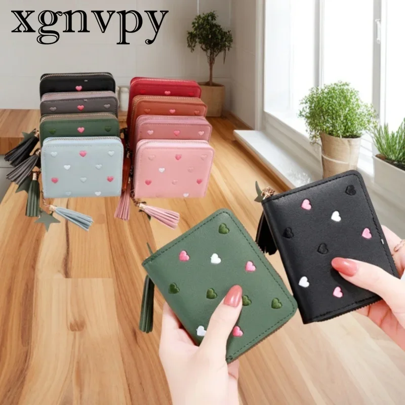 Xgnvpy Women Small Wallet Ladies Mini Tassel Wallet Cute Girl Short Zipper Lovely Pu Leather Coin Purse Female Hand Wallet Purse