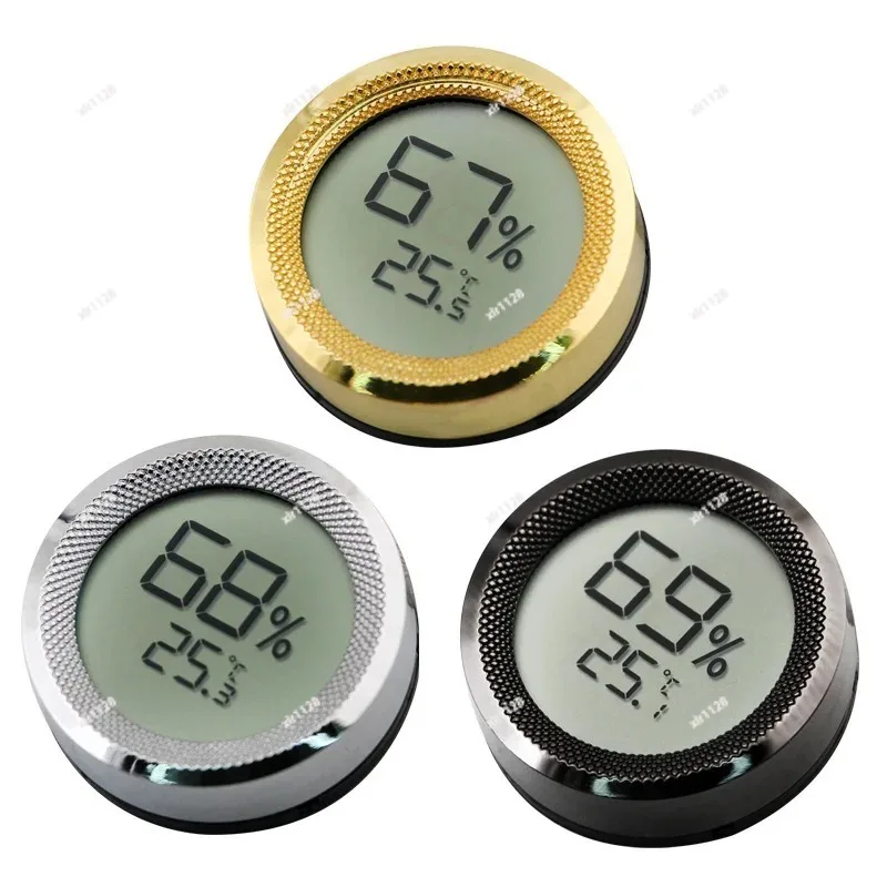 Digital Electronic Thermometer Hygrometer Metal Round Thermometer Hygrometer for Cigar Box