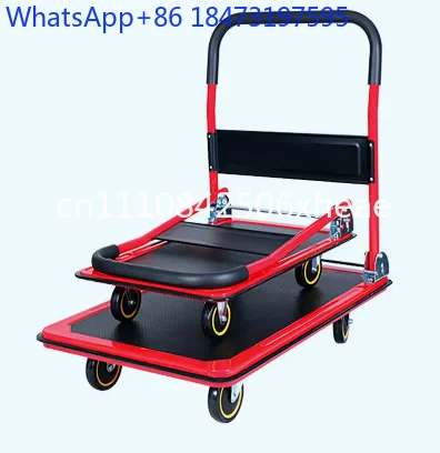 High quality foldable four-wheel garden handcart - heavy-duty multifunctional vehicle with basket