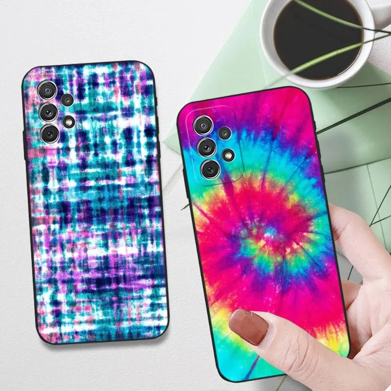 Rainbow Spiral Tie Dye Phone Case For Samsung A52 A53 A51 A12 A50 A33 A13 A22 A31 A40 A03S A32 A21 A81 A42 Silicone Black Cover