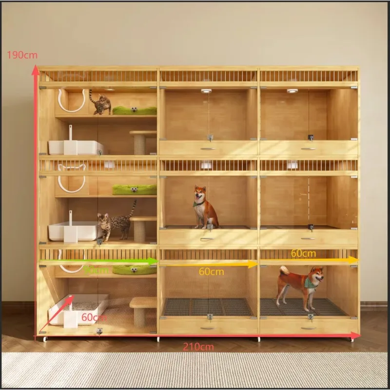 Eco-wood Solid Wood Pet House for Multiple Modern Breathable Fashion Collapsible Cat Villa Cage Glass House Cabinet Nest Style