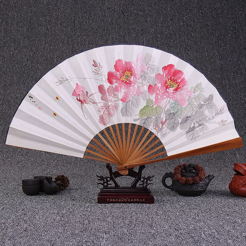 Household Daily Folding Fan Hand-painted Calligraphy Craft Fan with Chinese Clothing Carry-on Portable Fan for Friends Gifts