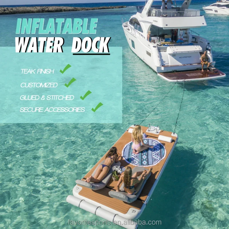 Favorite 2024 Hot Sale Water Mat Customized Inflatable Swimming dock Floating teak Platform Docks For Water Sports