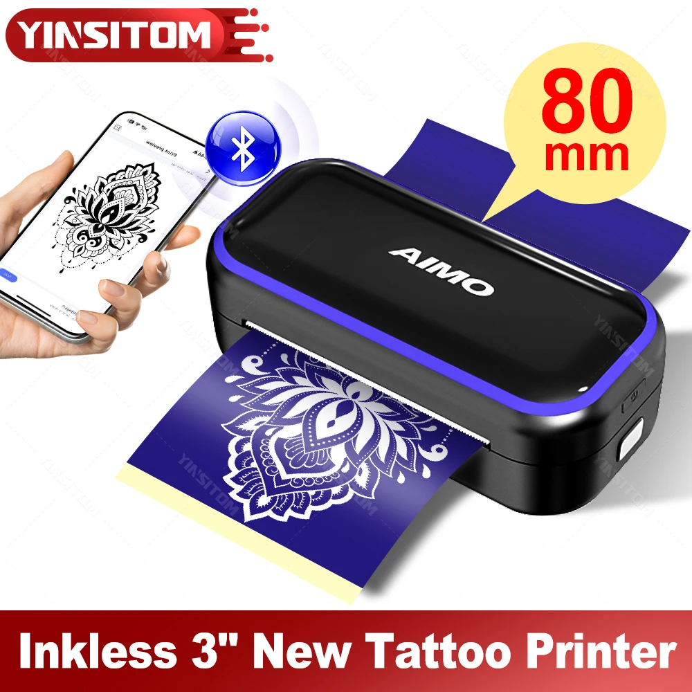 80mm Mini Tattoo Stencil Printer AIMO MR3 Wireless Thermal Tattoo Maker & 3inch Transfer Paper Fucos on Small Tattoo Pattern New
