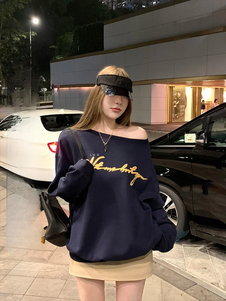 

Luu Long Sleeve Crew Neck Knitted Sweatshirt Women's Loose Fit Printed Top Spring Autumn Casual Korean Style Streetwear