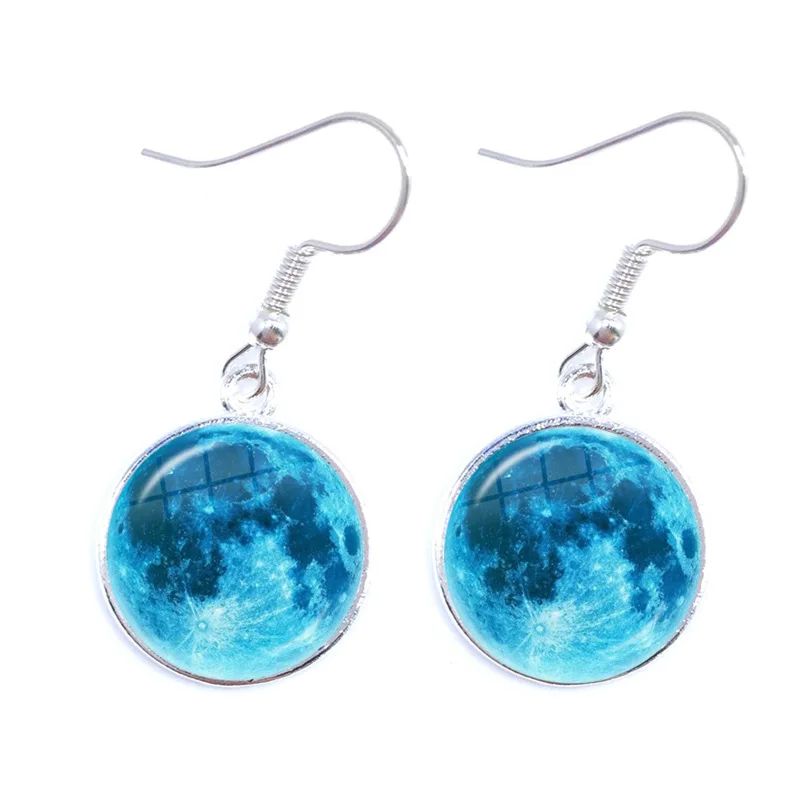 Phase Of The Moon Pattern Drop Earrings 16mm Glass Cabochon New Moon Lunar Eclipse Adjustable Jewelry for Astronomy Enthusiast