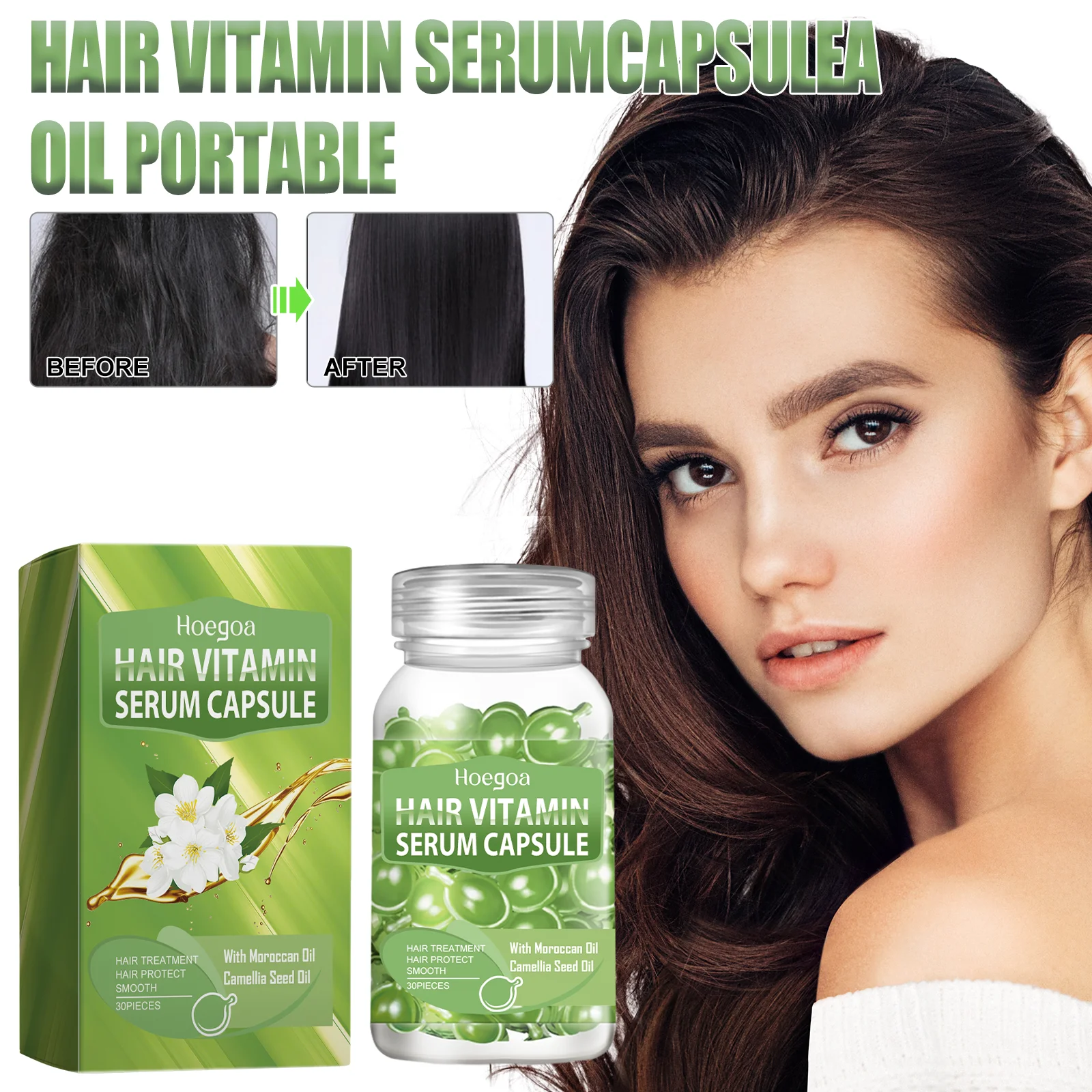 

Капсулы с маслом для зеленых волос, восстанавливающие секущиеся концы, сухие вьющиеся волосы, масло камелии и макадаи, питает и блеск, укрепляет волосы, путешествие