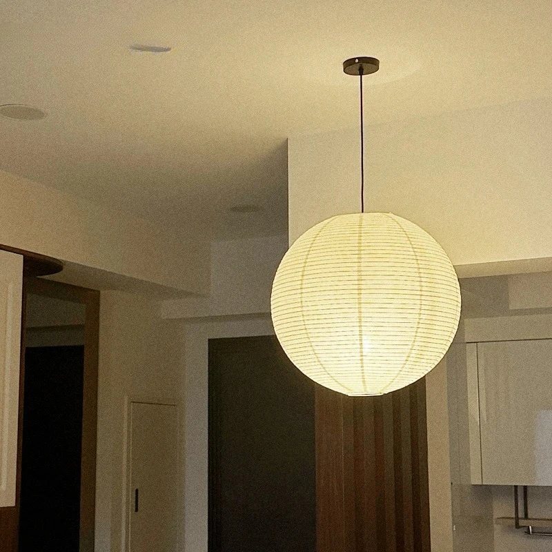 Wabi Sabi Japanese Wind Round Rice Paper LED Pendant Light For Living Dining Room Nordic Loft Chandelier Home Decor Lamp