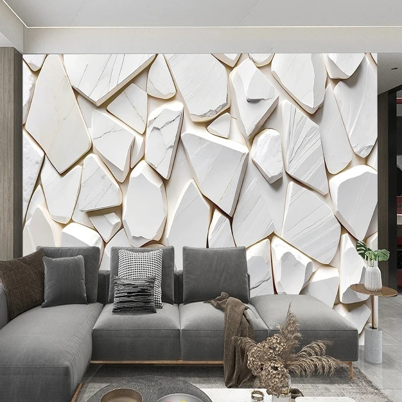 Custom 3D White Solid Geometric Stone Mural Wallpaper For Living Room Bedroom Wall Decoration Wall Paper Home Improvement Fresco