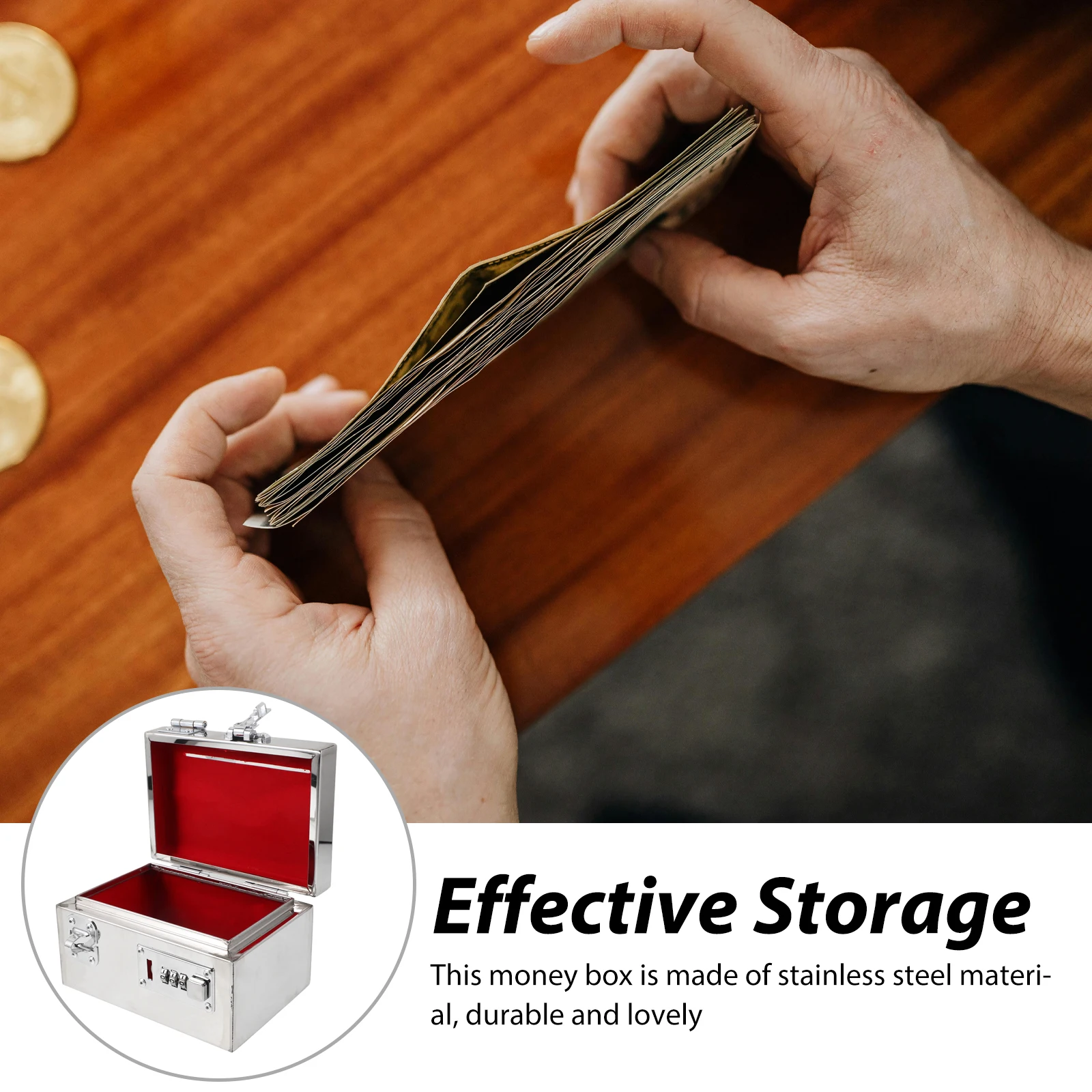 

Stainless Steel Piggy Bank with Password Lock 50000 Coins Bills Savings Box for Adults Bedroom Office Decor Portable Money