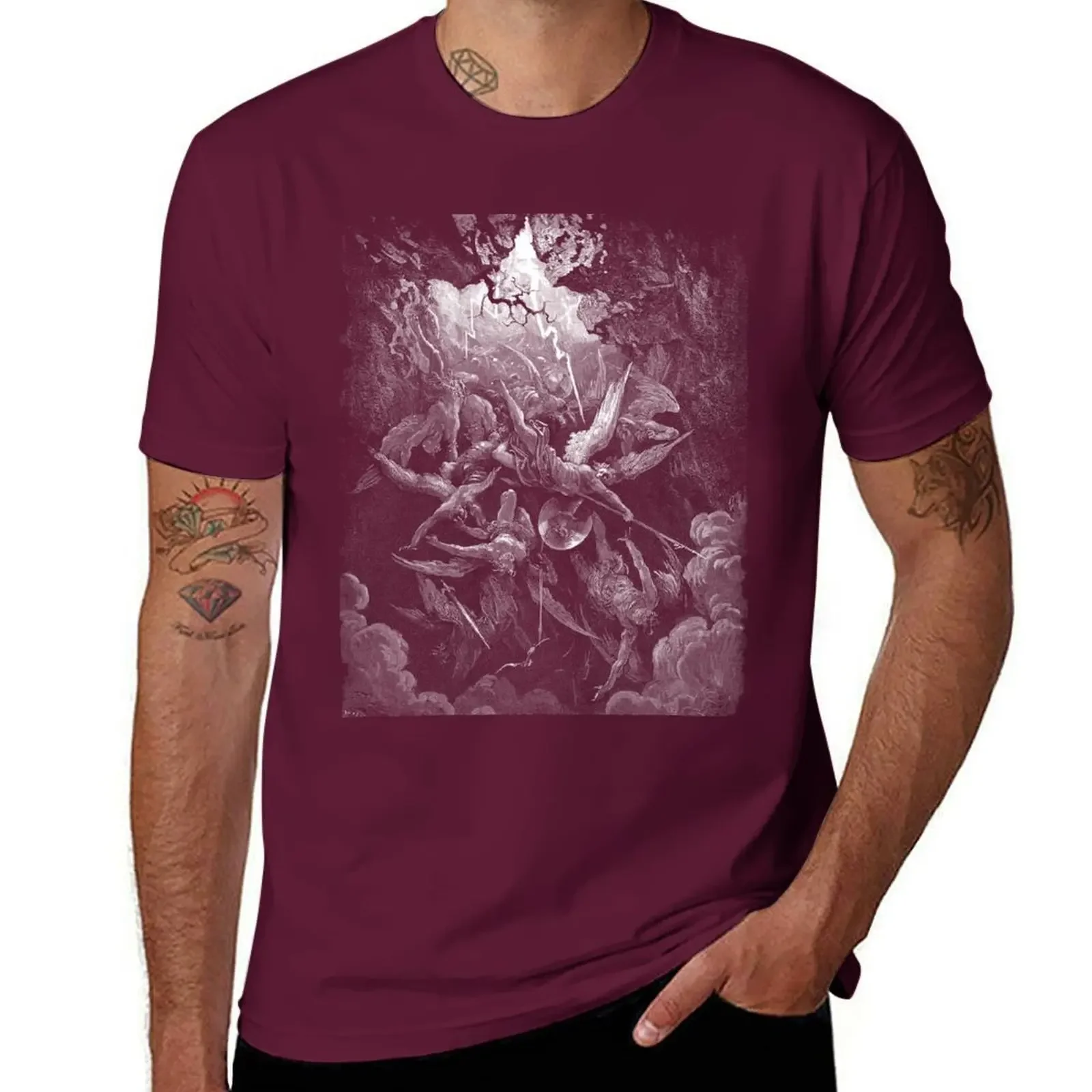 Customs Sublime Workout Shirts for Men Lithograph - Gustave Doré - Paradise Lost - The Mouth of Hell John Milton T-Shirt Summer