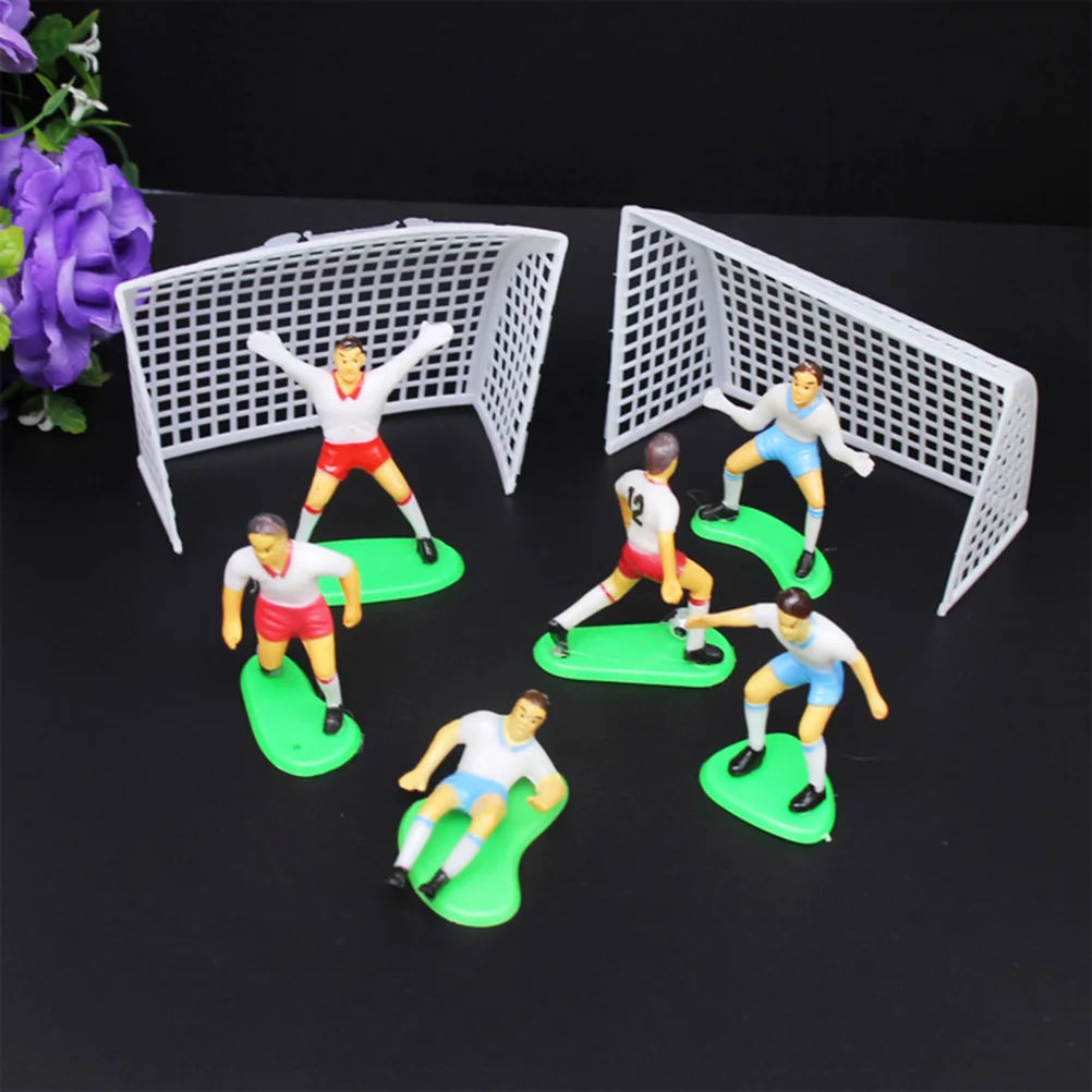 Creative Football Cake Topper Set Safe Food Grade Soccer Cake Decorations for Boys' Birthday Party 6 Players 2 Goals