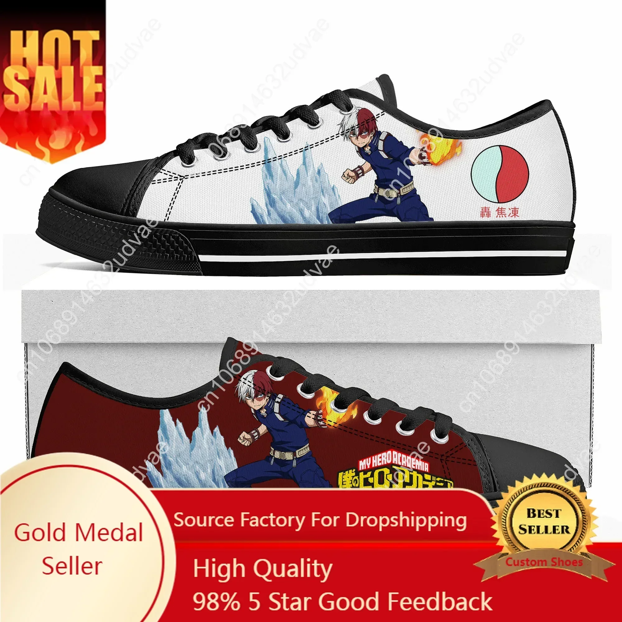 Anime Shoto Todoroki My Hero Academia Low Top Sneakers Mens Womens High Quality Canvas Sneaker Couple Shoes Custom Shoe