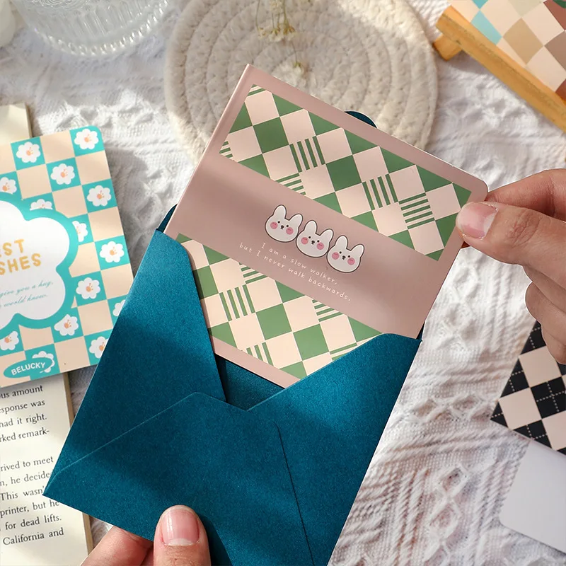 

Wholesale 60sets Grid Ins Greeting Card Student DIY Tanabata Teacher's Day Bouquet Card Message Small Card with Envelope Set