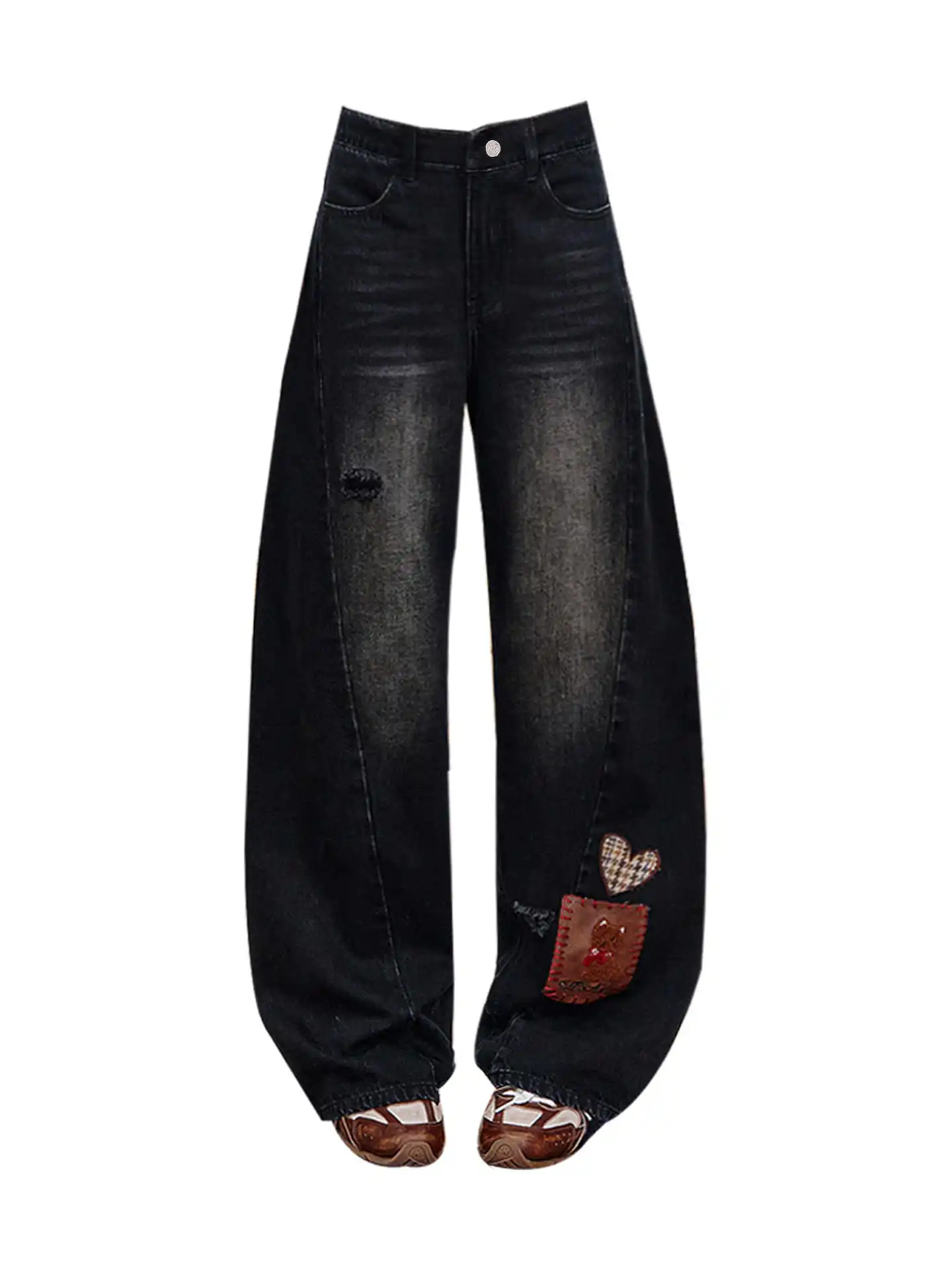 

Женские черные готические мешковатые рваные джинсы Y2k в японском стиле 2000-х годов, джинсовые брюки-бойфренды, винтажные джинсовые брюки в стиле Харадзюку, осень