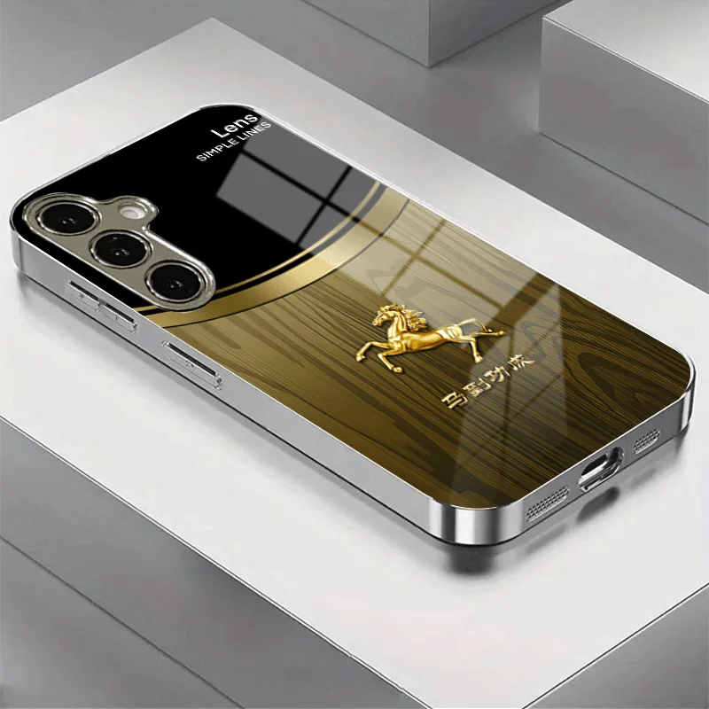 Gold patterned glass phone case suitable for Samsung Galaxy S26 S25 S24 S23 S22 S20 FE/Ultra/Plus anti drop back cover