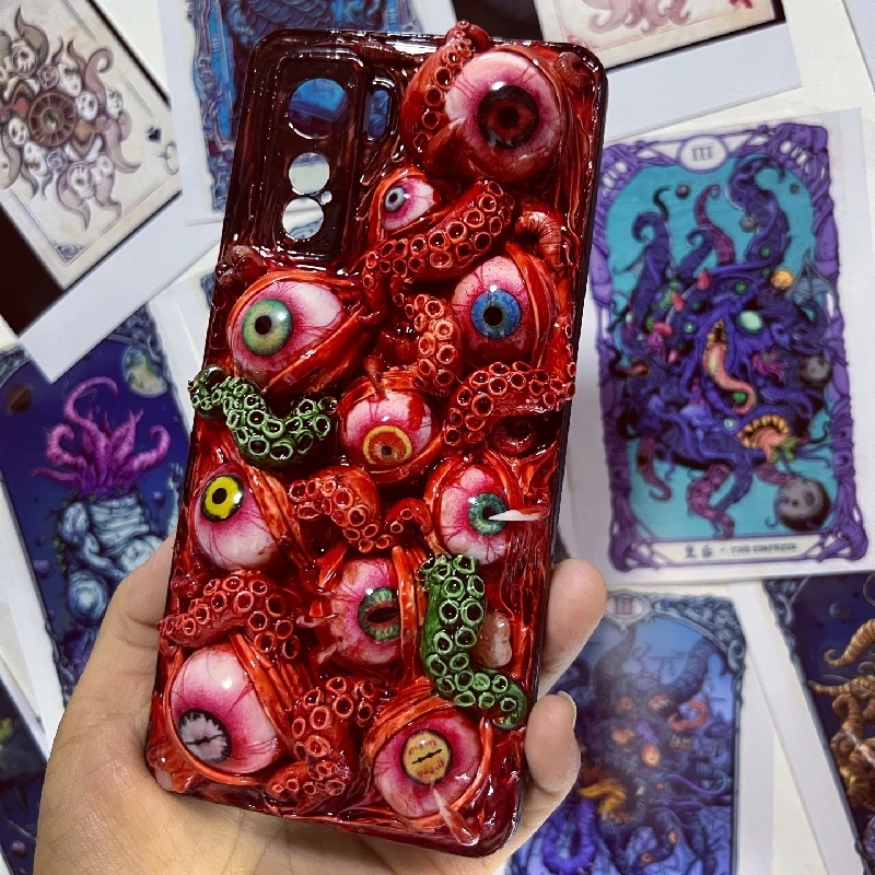 4116 Original 3D Handmade Mobile Phone Case Cthulhu Tentacles Scarlet Eyes Dark Gothic Mobile Phone Case Custom Christmas Gift