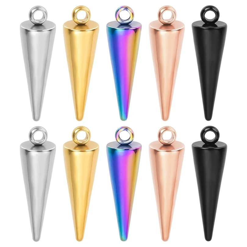 10Pcs/Lot Stainless Steel Circular Cone Charms For DIY Men Hoop Earrings Jewelry Finding Kpop Styles Rivet Spike Pendant Bulk