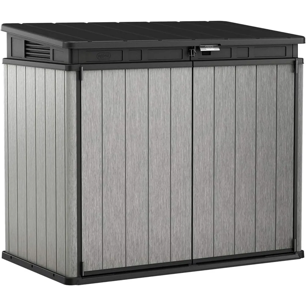 Outdoor Storage Shed, 4.6x2.7 Ft, All-Weather, Lockable Doors, Built-in Ventilation, Lid-to-Bin Kit, & Soft Close Mechanism Grey