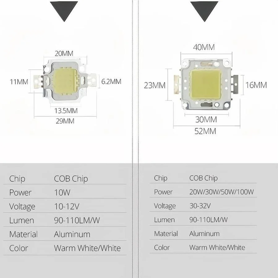 Contas de LED de alto brilho, chip COB, branco quente para luz de inundação DIY, holofote, 10W, 20W, 30W, 50W, 100W