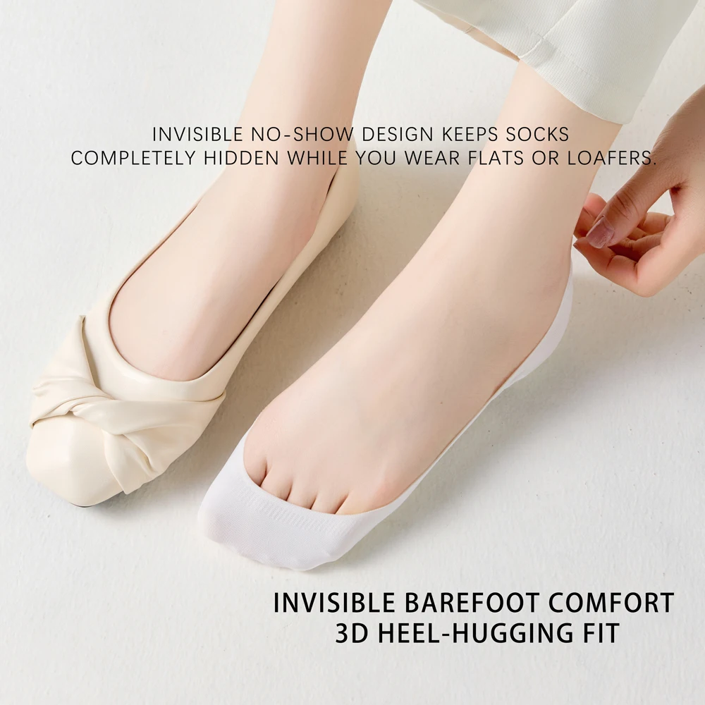 5Pairs Women's Summer Boat Socks Ice Silk Thin Non Slip Silicone Heel Grips Invisible Low Cut Seamless Ankle Socks for Heels image 6
