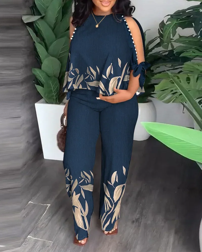 Summer Fashion Printing Two Piece Set African Women Casual Sleeveless Top Wide Leg Pants Loose Two Piece Set Women