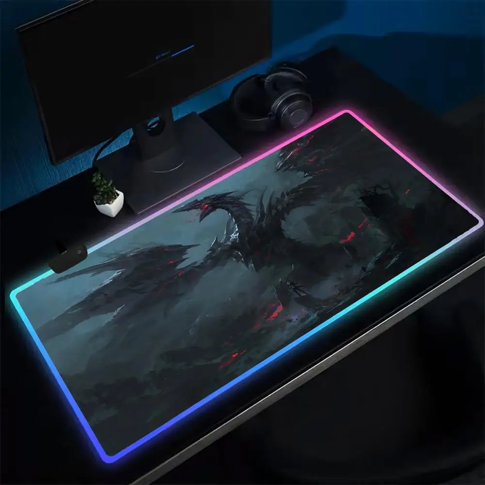 Gameking Y-Yu-Gi-Ohs Mouse Pad Anime Gaming Mouse Pad LED Table Pads Backlit Rubber Desktop XXL Mousepad RGB Desk Mats