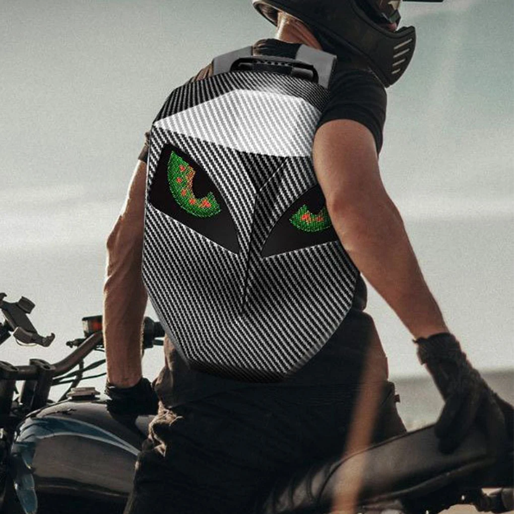 Travel Motorcycle LED Backpack Programmable PVC Hard Shell Cycling Helmet Backpack Waterproof Carbon Fiber Digital Backpack