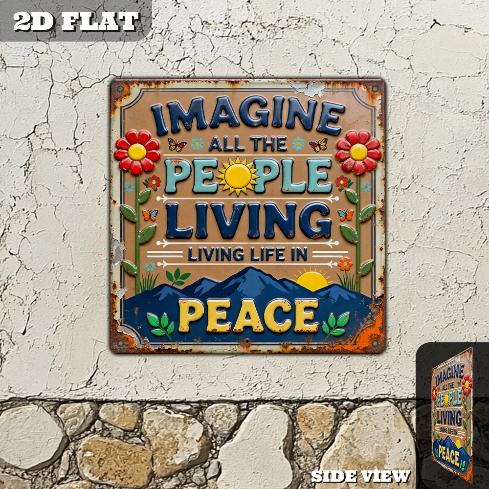 1pc, Vintage Metal Aluminum Decorative Sign, Featuring Peace And Hippie Style Quotes, Retro Wall Decor Suitable for Porches