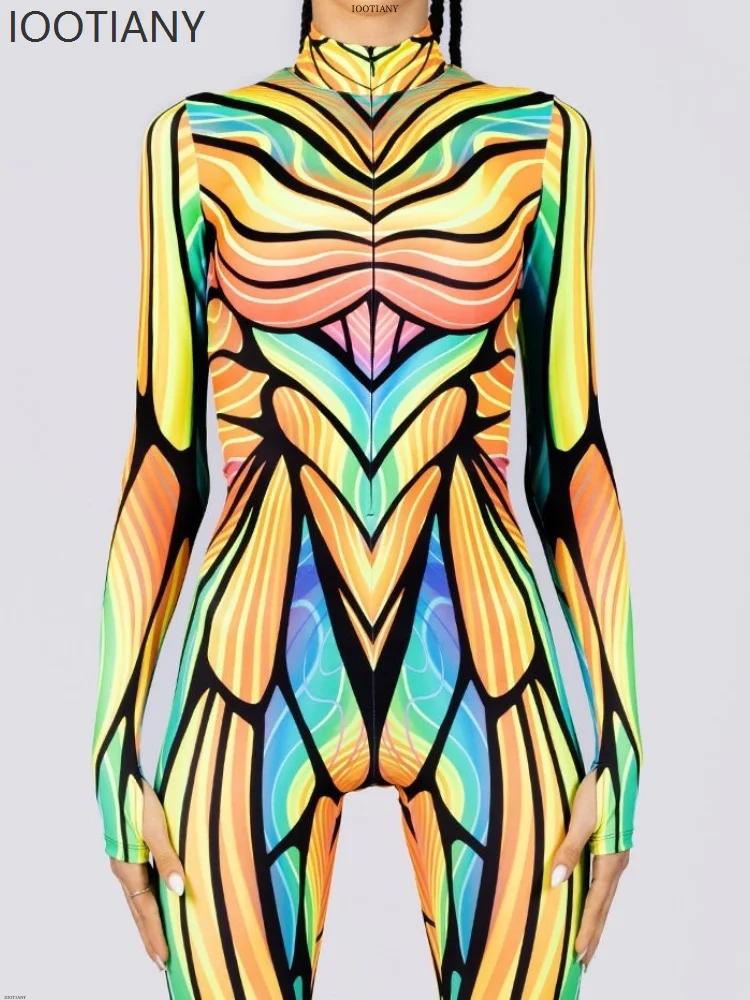 

Women's Sexy Digital Printing Firefly Neon Tights Halloween Rainbow Carnival Party Stage Cosplay Dance Performance Costume Tight