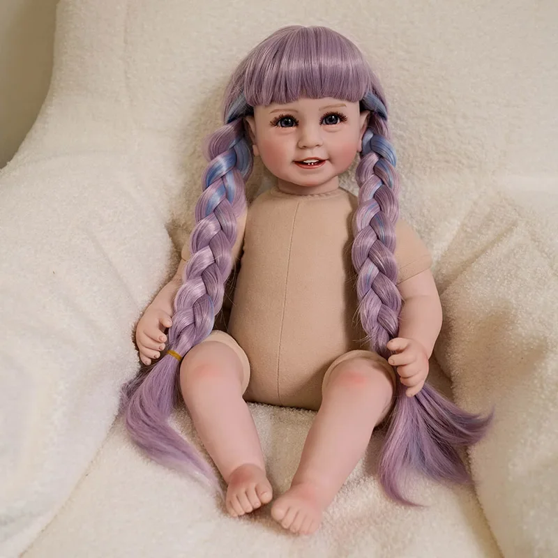 55CM Lächeln Nude Puppe Schlafen in Weichen Stoff Körper Lebensechte Reborn Kleinkind Hand Verwurzelt Haar Kuschelige Baby Mädchen Puppe baby