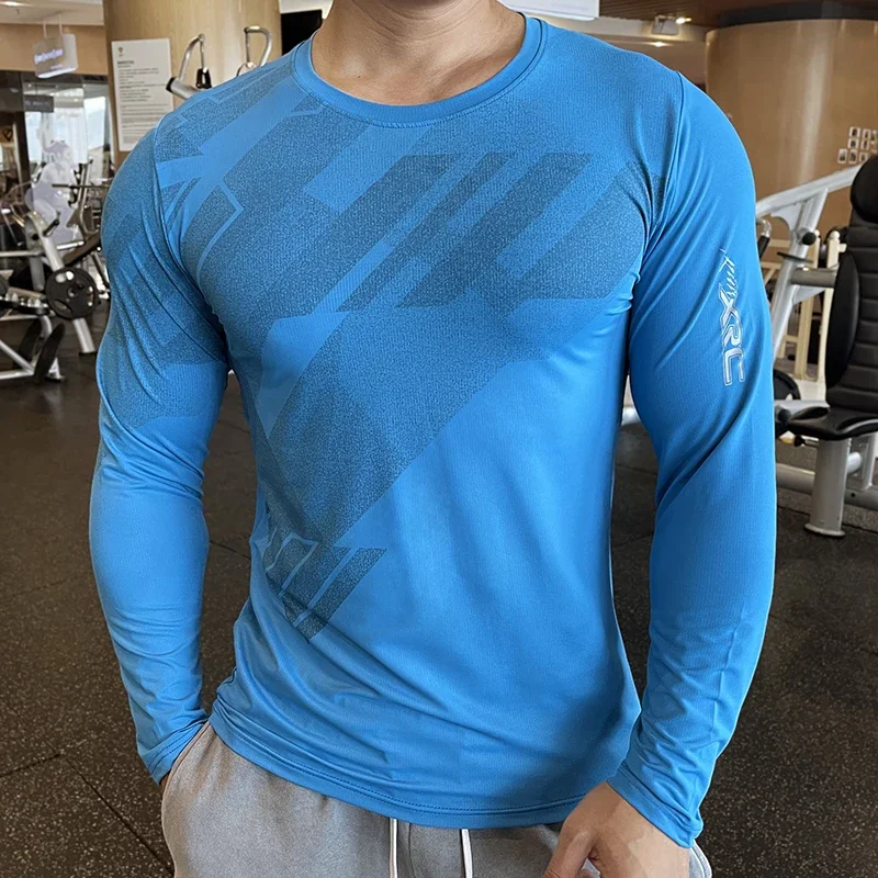 Alta qualidade correndo esporte camisa dos homens de fitness compressão manga longa roupas superiores tripulação pescoço swearshirt masculino rash guard wicking