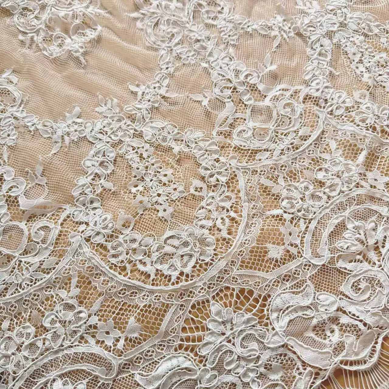 3M Breite 70CM Handgefertigter Seil-Stickerei-Spitzenstoff, Hochwertige Kleider, Hochzeitskleider, Brautkleidungszubehör Stoffe zum Nähen – Detail 3