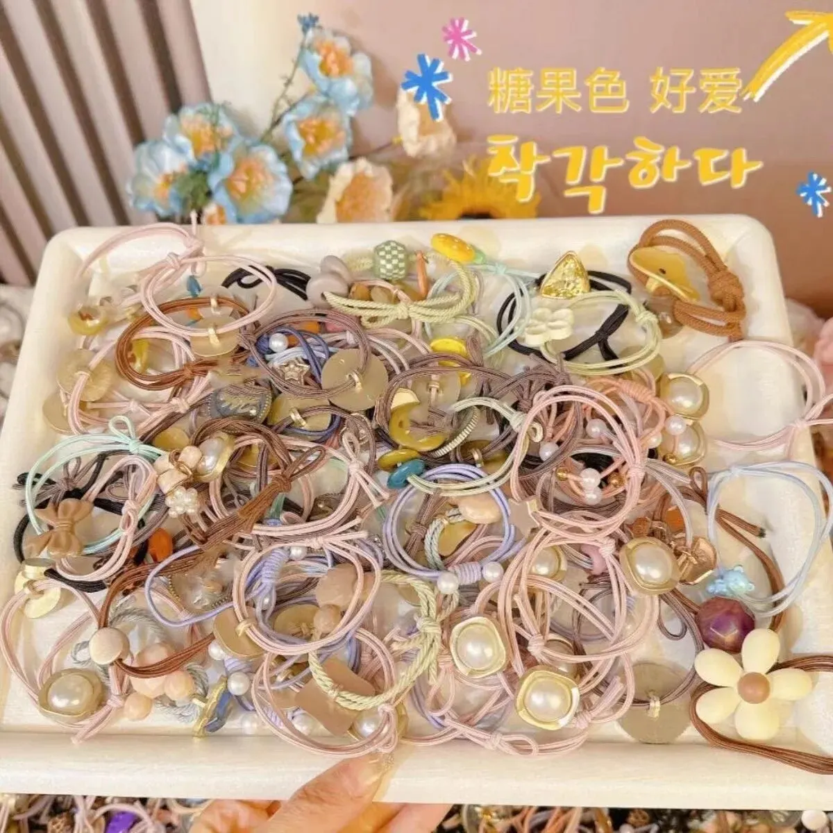 Korean Version of the New Net Red Combination Hair Rope Color Rubber Band Mixed Hair Ring Live Trembles 45 Head Rope Manufacture image 2