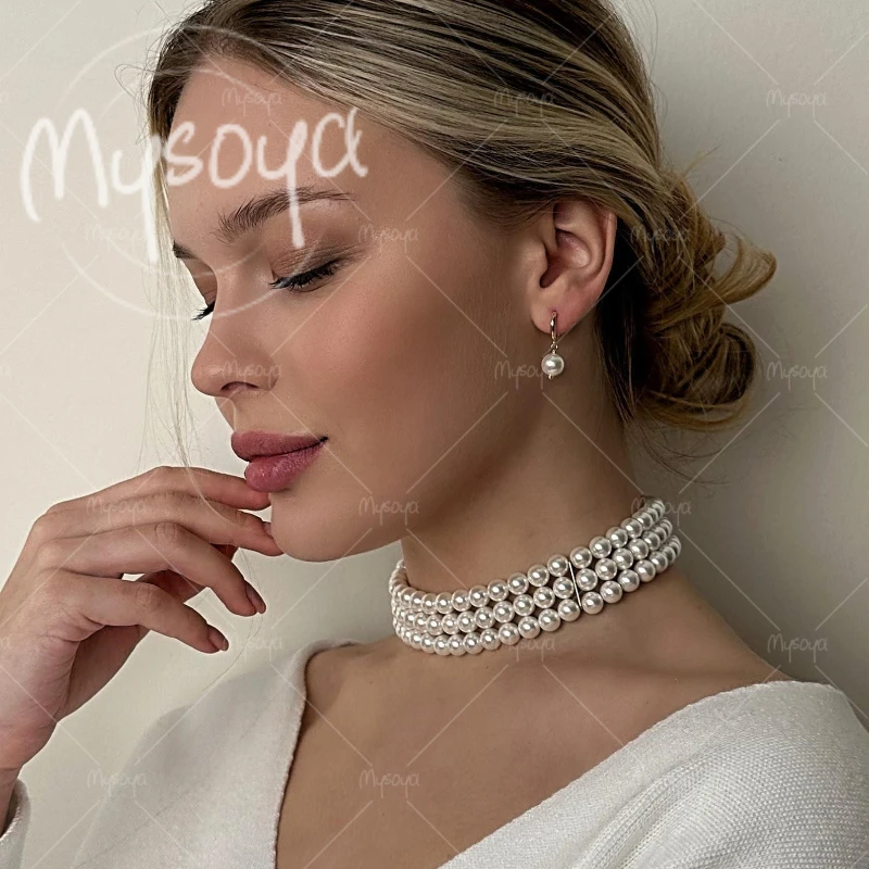 

MYSOYA 8mm Three-layer White Shell Pearl Necklace, for Birthday/ Anniversary/ Wedding/ Mother's Day/ Father's Day Gift A0825
