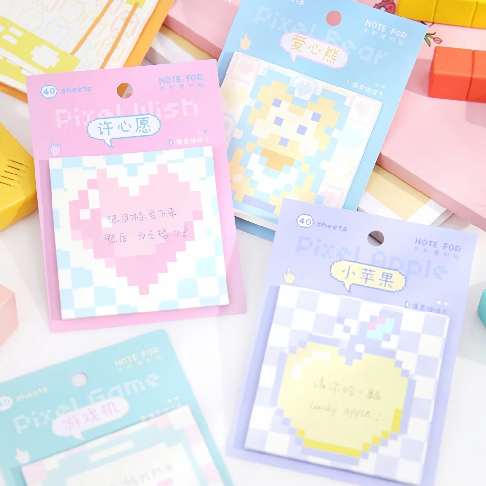 

Pixel Style Kawaii Sticky Notepad with 40 Smooth Pages - Cute Memopads - Fun and Convenient Way to Leave Notes and Reminders