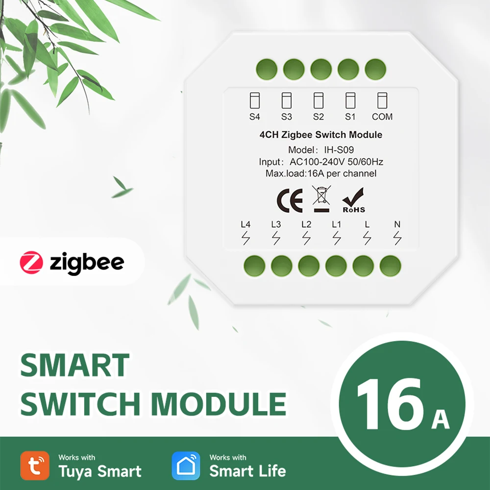 Tuya 1-4CH Zigbee Smart Switch Module 16A IH-S09 AC100-240V  Home Automation Remote Control for Lights and Appliances