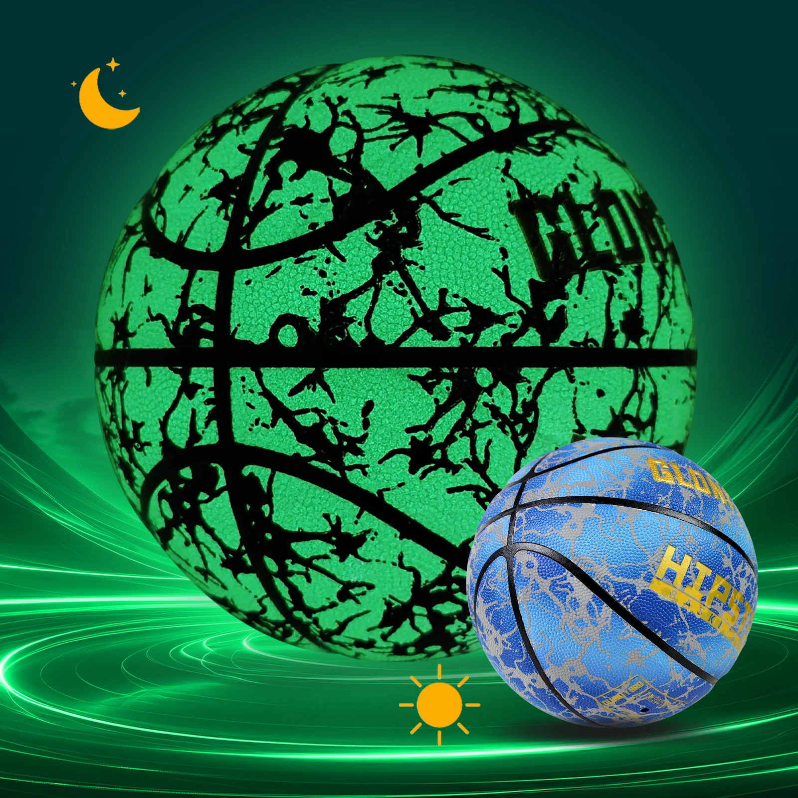 

Luminous Night Basketball High Quality In&Outdoor Green Pu Composite Glow Ball Size 5/6/7 Cool Birthday Gift For Teen Boys Girls