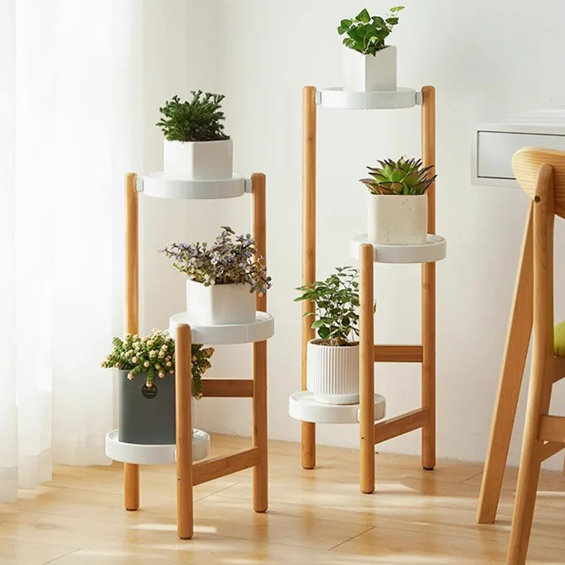 

Indoor Narrow Plant Shelves Living Room Modern Pillar Pedastle Plant Stand Bamboo Loft Estante Para Plantas Home Decorations