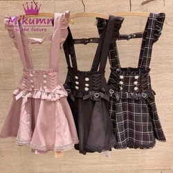 Mikumn Gothic Lolita Retro Strik Parel Gesp Ruches Bretels Rokken Y 2K Japanse Meisjes Sweet Kawaii Kant A-Lijn Mini Rokken