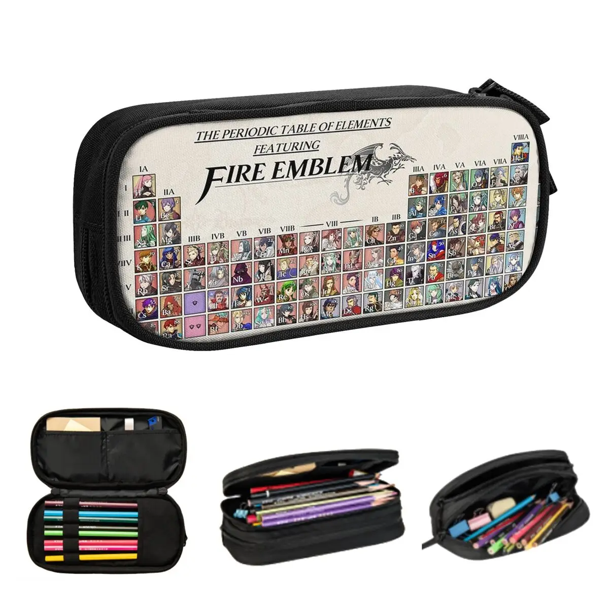 Periodic Table Fire Emblem Pencil Cases for Students Gifts Pen Box Pencil Bag Big Capacity Pencil Pouch