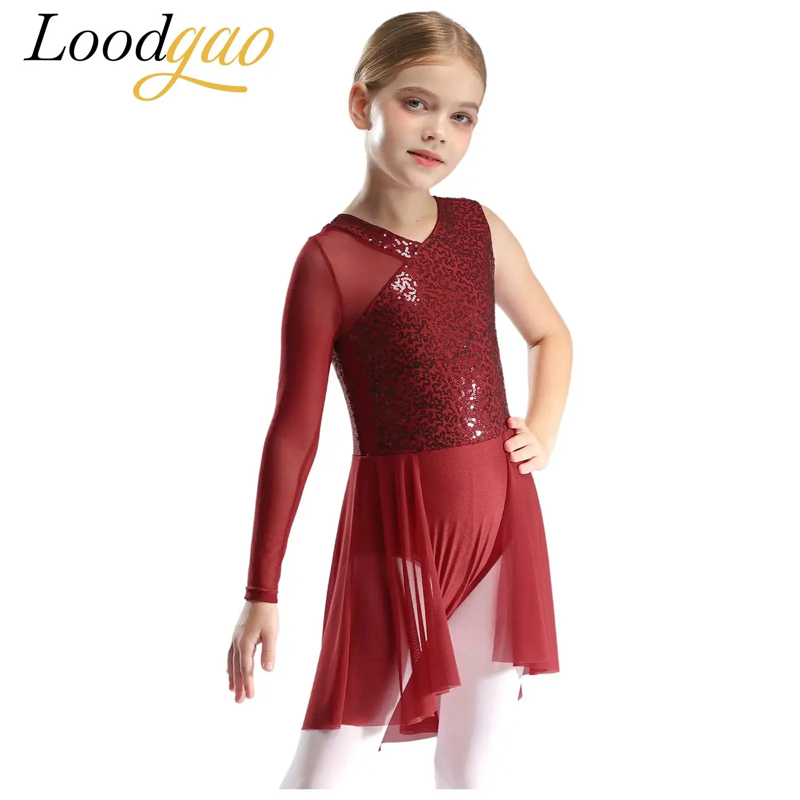 

Girls Sequins Dress Sheer Mesh Sparkly Roleplay Festival Costumes Dancewear Lyrical Dance Costume Skirted Leotard