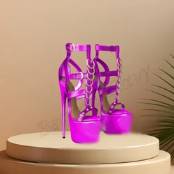 Pink T Strap Hollow Sandals Platform Ankle Buckle Sexy Round Toe Spike High Heel Shoes for Women High Heel 2024 Zapatillas Mujer