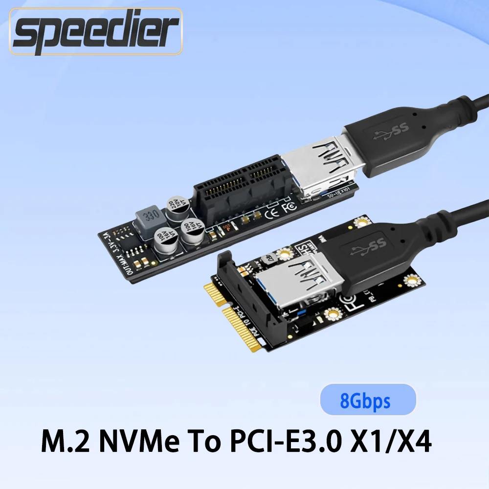

12V/30W NVMe M.2 To PCIE Riser USB 3.0 PCI Express X1 X4 Extension Cable Adapter Card Converter with Power Module for Desktop PC