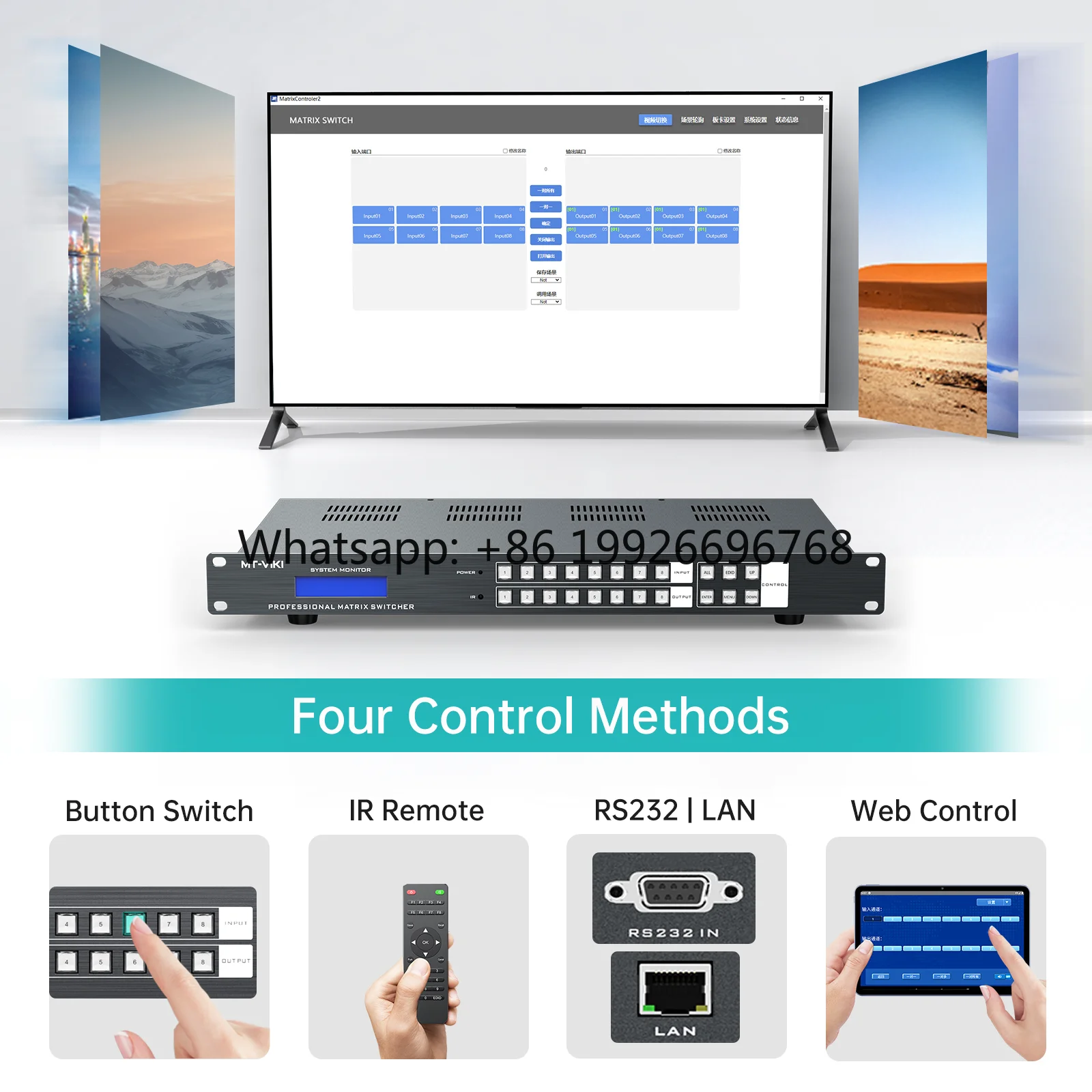 4K60Hz Seamless HDMI Matrix Switcher 8X8 W/Web GUI+Audio Extract, HDMI Video Wall Controller 2x4, Rotate 180 Degrees