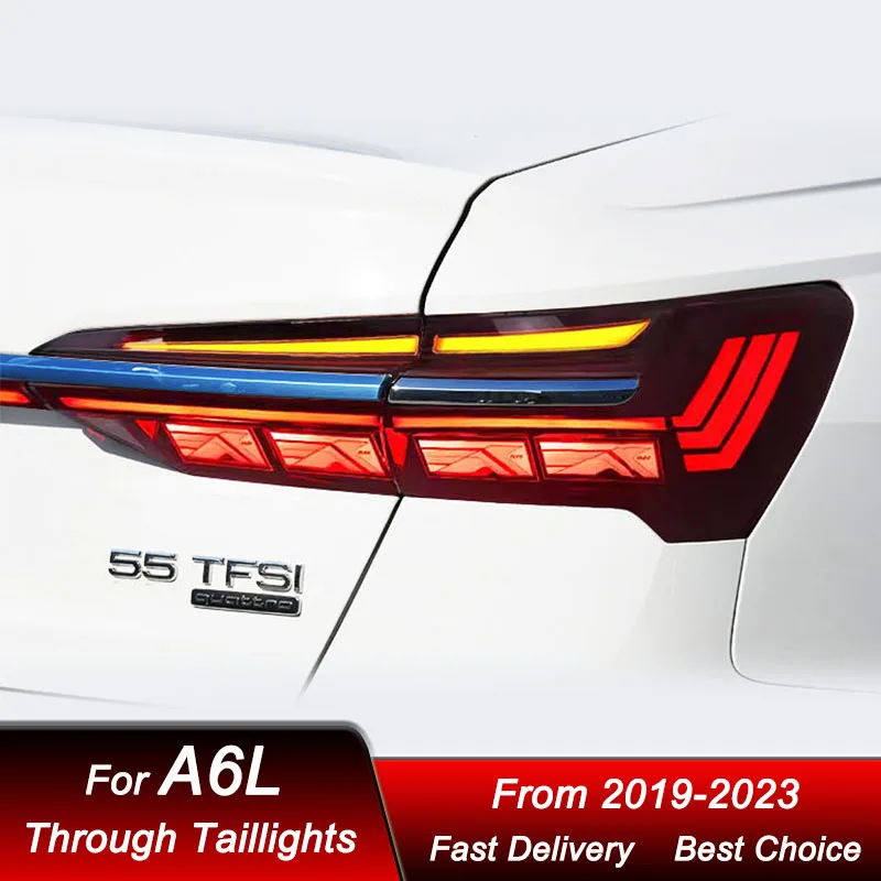 รถผ่านไฟท้ายสําหรับ Audi A6L A6 2019-2023 C8 สไตล์ใหม่ LED ไฟท้ายแบบไดนามิกไฟเลี้ยวไฟท้ายชุด