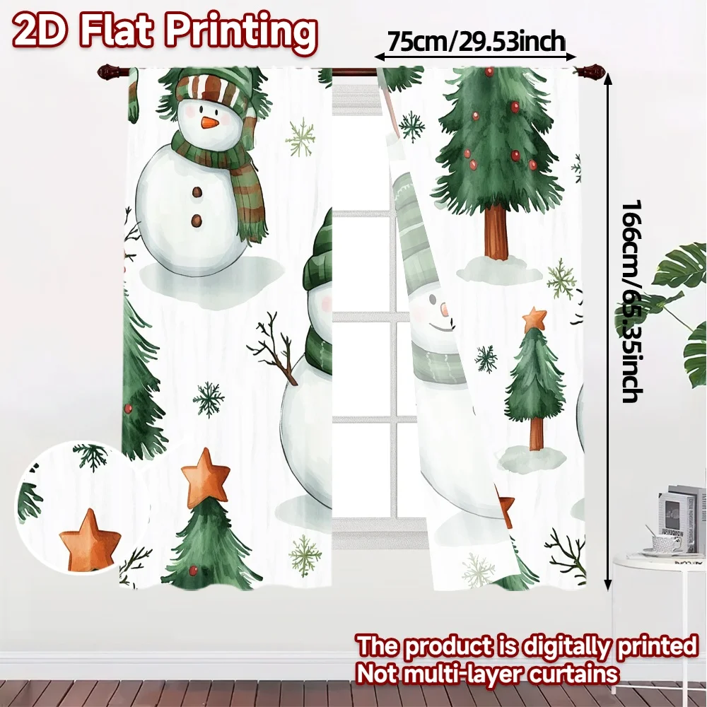 2pcs,Curtains Cute Snowman Christmas Trees Modern Minimalist Curtains Durable 100% Polyester Fabric Curtains Decorations Inside