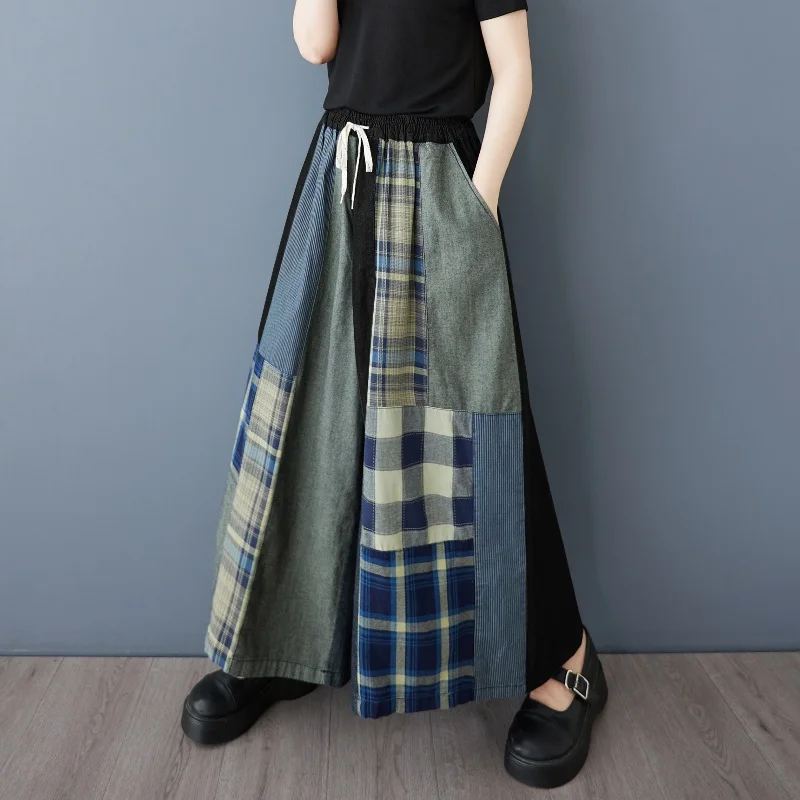 Women Japanese Harajuku Style Plaid Jeans Spring Summer New Loose Casual Versatile Fashion Niche Design Wide Leg Pants